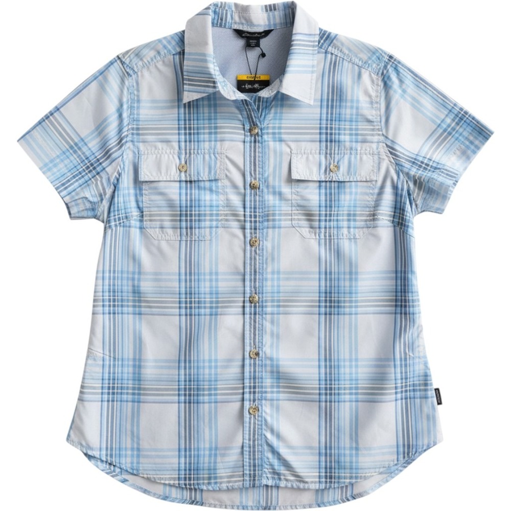 Eddie Bauer Womens Adventure Shirt Blue Plaid Short Sleeve UPF 50 Medium NEW